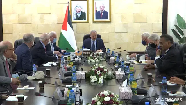 Palestinian Prime Minister Mohammed Ishtayeh meets with members of the US Congress, in the West Bank city of Ramallah. Footage by APAwire