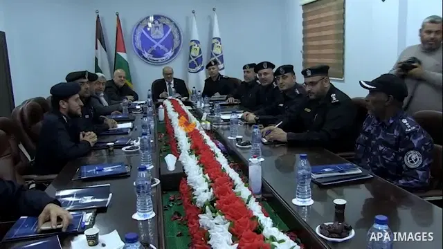 Head of government administration in Gaza Strip, Essam Al-Dalis visits the various departments of the Palestinian Police, in Gaza city. Footage by APAwire
