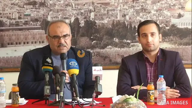 Undersecretary of the Ministry of Works in the Gaza Strip Naji Sarhan speaks during a press conference on the reconstruction of Gaza, in Gaza city.