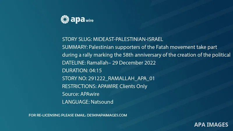 Palestinian supporters of the Fatah movement take part during a rally marking the 58th anniversary of the creation of the political party, in the West Bank city of Ramallah, Footage by /APA