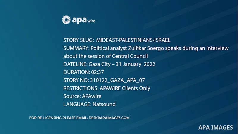 Political analyst Zulfikar Soergo speaks during an interview about the session of Central Council, in Gaza city.