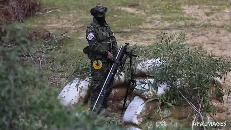 Members of al-Mujahideen brigades, the military wing of al-Mujahideen movement, take part in a military drill, in Rafah in the southern of Gaza strip. Footage by/ APAwire