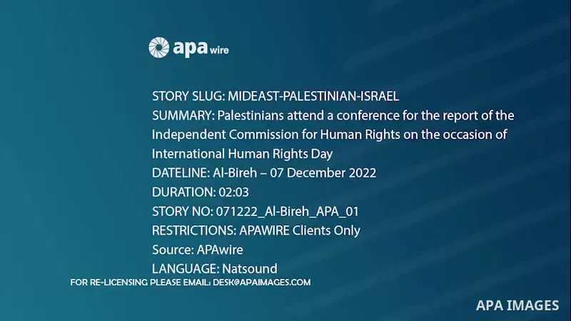 Palestinians attend a conference for the report of the Independent Commission for Human Rights on the occasion of International Human Rights Day, in the West Bank city of Al-Bireh. 01-