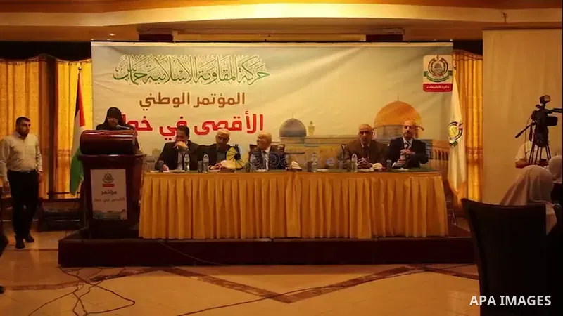 Palestinians participate in a national conference to support Al-Aqsa Mosque, in Gaza city. 0.1