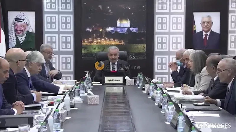 Palestinian Prime Minister Mohammed Ishtayeh chairs the weekly meeting of his government, in the West Bank city of Ramallah Footage by /APA