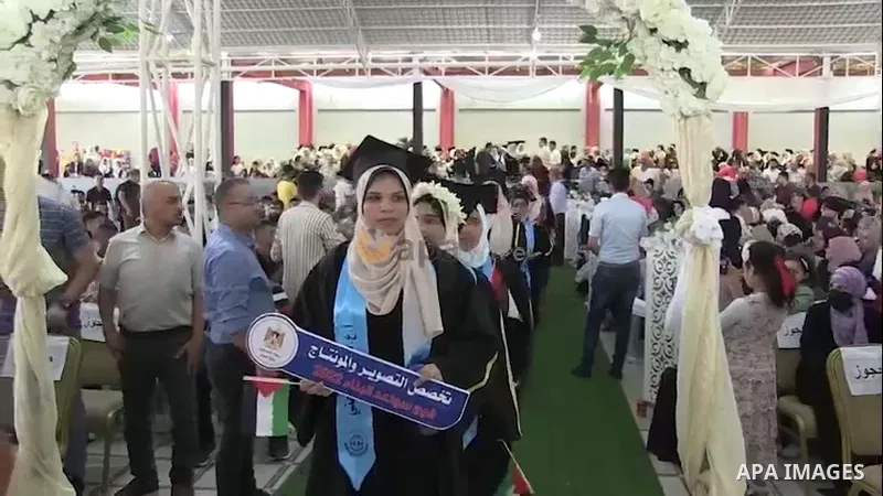 Palestinian students from vocational training centers attend their graduation ceremony in Gaza city. 0.1