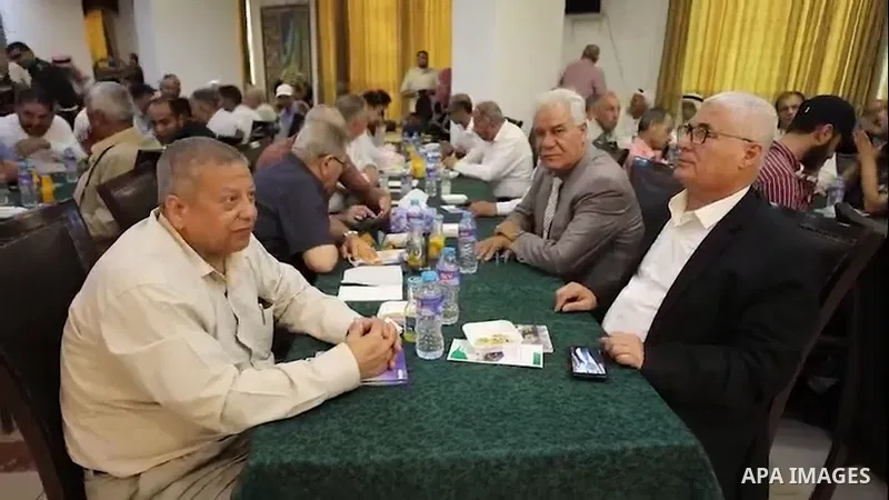 Palestinians attend a parliamentary meeting with heads of neighborhood committees in the Gaza Strip, in Gaza city. Footage by /APA