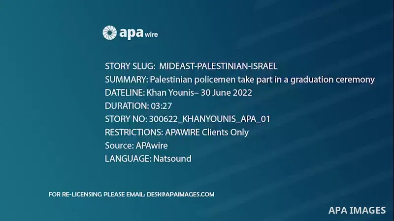 Palestinian policemen take part in a graduation ceremony in Khan Younis in the southern of Gaza Strip. Footage by /APA