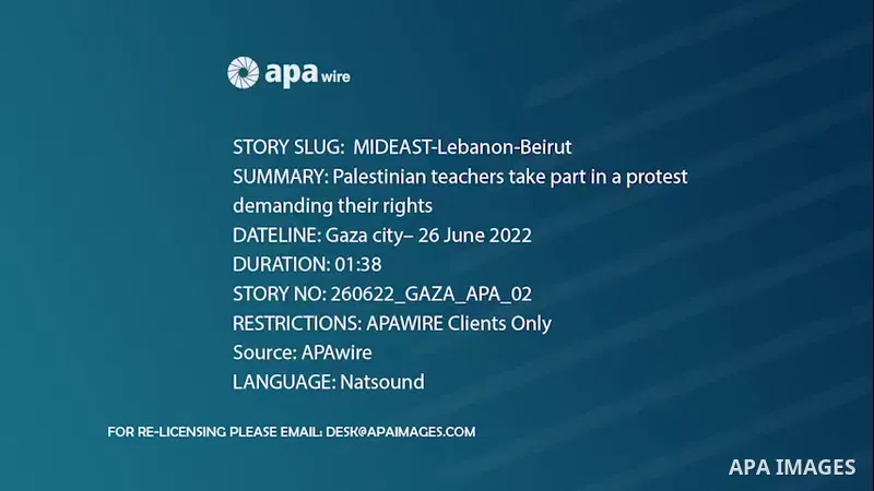 Palestinian teachers take part in a protest demanding their rights in front of the headquarters United Nations Relief and Works Agency (UNRWA), in Gaza City. Footage by /APA