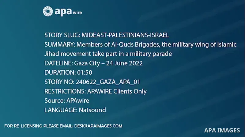 Members of Al-Quds Brigades, the military wing of Islamic Jihad movement take part in a military parade, in Gaza city. Footage by /APA