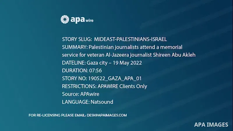 Palestinian journalists attend a memorial service for veteran Al-Jazeera journalist Shireen Abu Akleh near the site where she was dead while covering an Israeli army raid, in Gaza city. 0.1