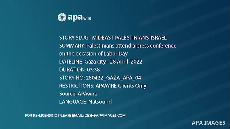 Palestinians attend a press conference on the occasion of Labor Day 0.1