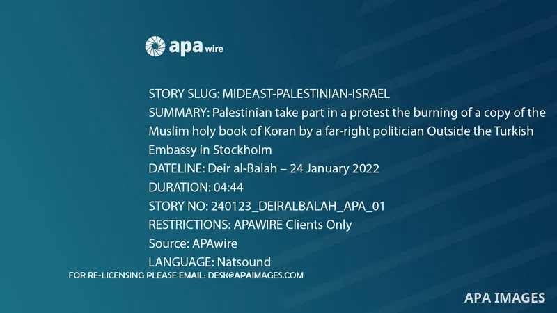 Palestinian take part in a protest the burning of a copy of the Muslim holy book of Koran by a far-right politician Outside the Turkish Embassy in Stockholm and the decision of the Israeli Minister of National Security,...
