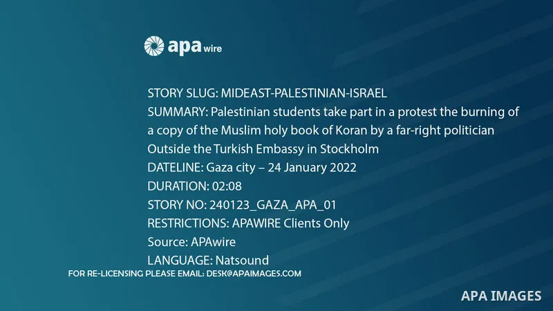 Palestinian students take part in a protest the burning of a copy of the Muslim holy book of Koran by a far-right politician Outside the Turkish Embassy in Stockholm at their school in Gaza city.