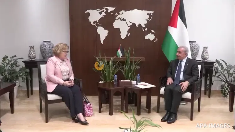 Palestinian Prime Minister Mohammad Shtayyeh meets with Barbara Leaf, Assistant Secretary of State for Near Eastern Affairs at the U.S. Department of State, in the West Bank city of Ramallah. Footage by / APAwire