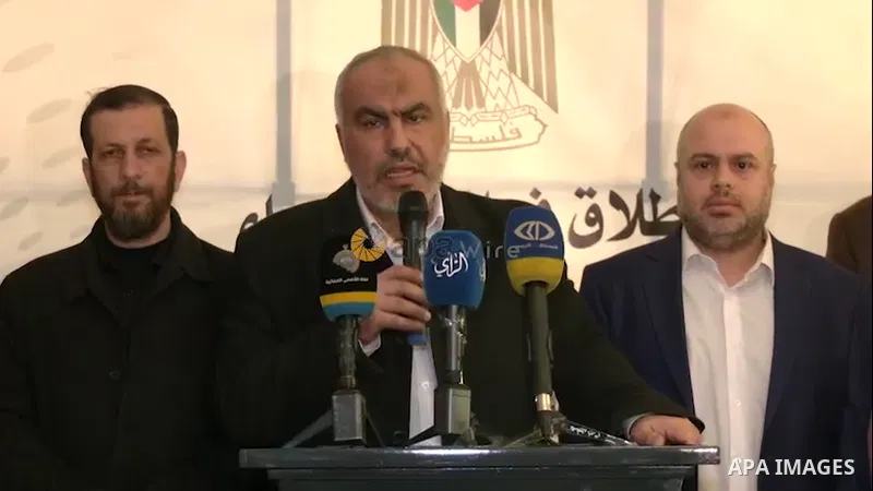 Ghazi Hamad, undersecretary of the Ministry of Social Development in the Gaza Strip, speaks during a press conference in Gaza City. Footage by /APA