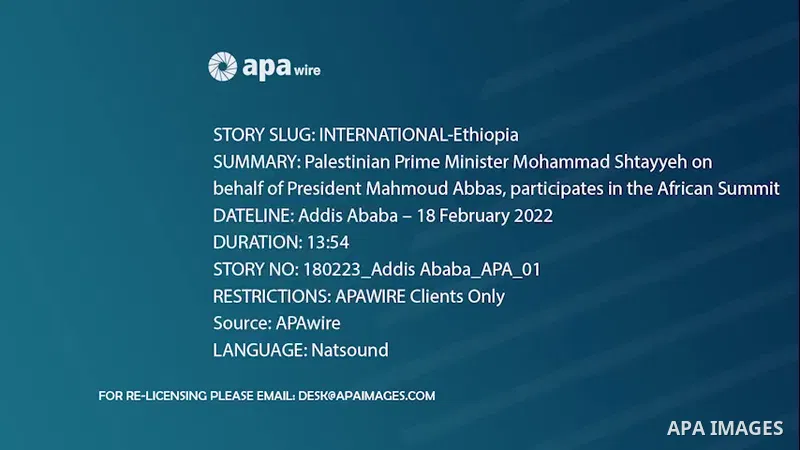 Palestinian Prime Minister Mohammad Shtayyeh on behalf of President Mahmoud Abbas, participates in the African Summit, in the Ethiopian capital, Addis Ababa Footage by /APA