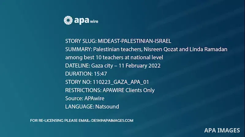 Palestinian teachers, Nisreen Qozat and Linda Ramadan among best 10 teachers at national level Gaza City. 0.1