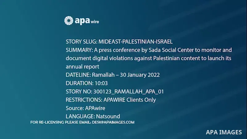 A press conference by Sada Social Center to monitor and document digital violations against Palestinian content to launch its annual report, in the West Bank city of Ramallah. 0.1