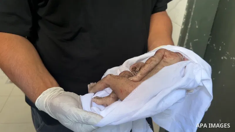 Restrictions Summary: APA wire clients only Shortlist: APAwire - APA wire clients only, Gaza- July 9, 2025. Palestinians carry the bodies of babies killed in an Israeli attack on Al-Shati camp, at the morgue of Al Shifa...