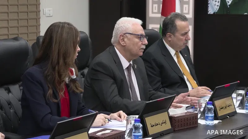 Restrictions Summary: APA wire clients only Shortlist: APAwire - APA wire clients only, Ramallah- July 8, 2025. Palestinian Prime Minister Mohammad Mustafa chairs the weekly cabinet meeting at his office in Ramallah, Pal...