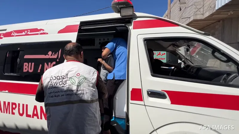Restrictions Summary: APA wire clients only Shortlist: APAwire - APA wire clients only, Nuseirat- July 6, 2025. Plestinians transport the wounded and those who lost their lives incloud childern to Al-Awda Hospital in Nus...
