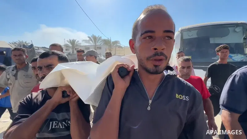 Restrictions Summary: APA wire clients only Shortlist: APAwire - APA wire clients only, Khan Yunis- July 3, 2025. A funeral ceremony is held in front of Nasser Hospital for Palestinians, including children, who lost thei...