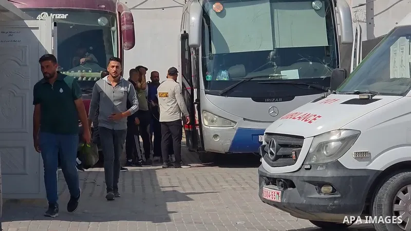 Restrictions Summary: APA wire clients only Shortlist: APAwire - APA wire clients only, Khan Yunis- June 16, 2026. Palestinian patients and wounded people, accompanied by their relatives, leave the Palestinian Red Cresce...