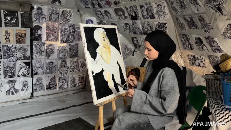 Restrictions Summary: APA wire clients only Shortlist: APAwire - APA wire clients only, Gaza - January 28, 2026. Marah Khaled Al-Za'anin, 18, has transformed her displacement tent in Gaza City into an art gallery. Marah...